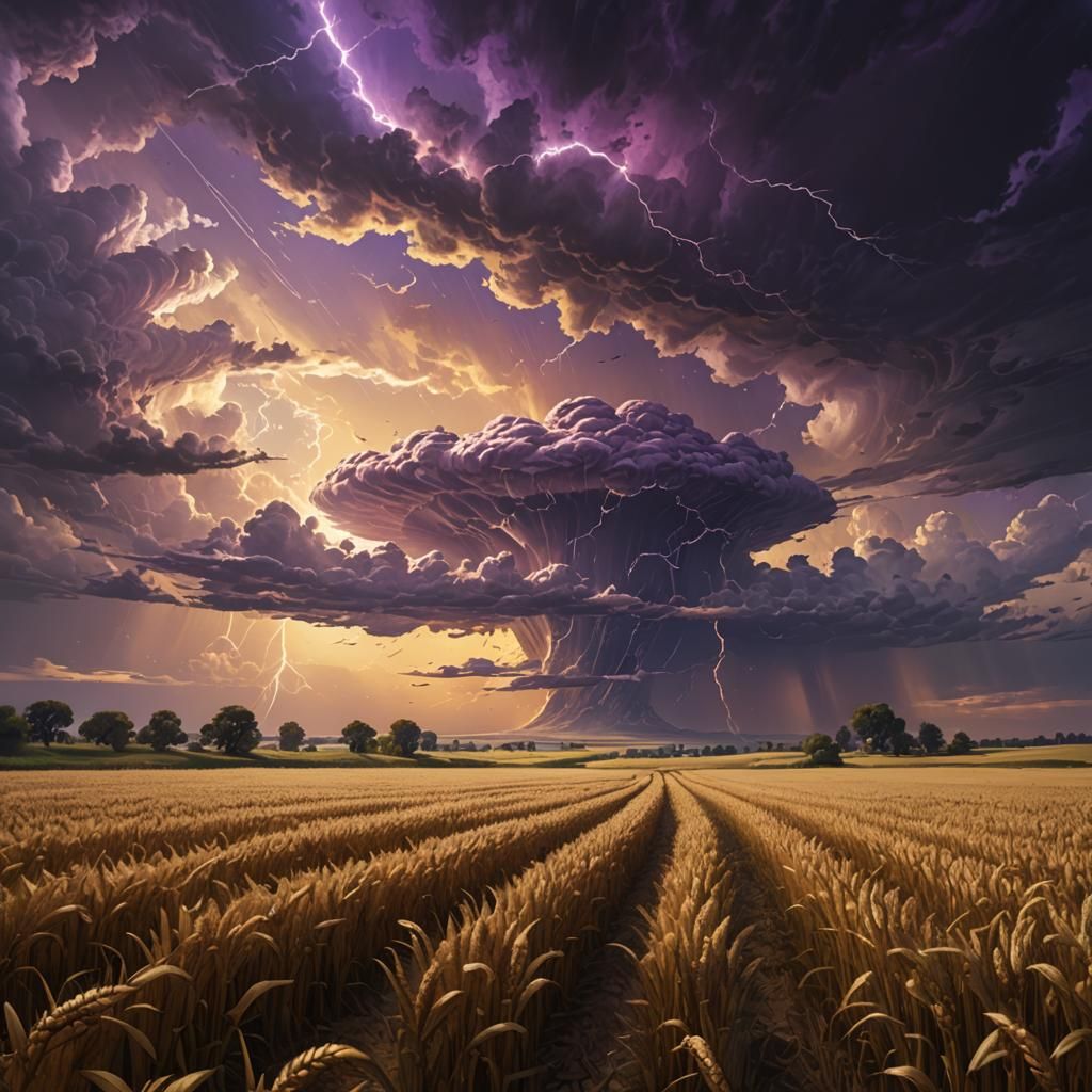 Mesocyclone Over Wheat Field, Dark Fantasy Art