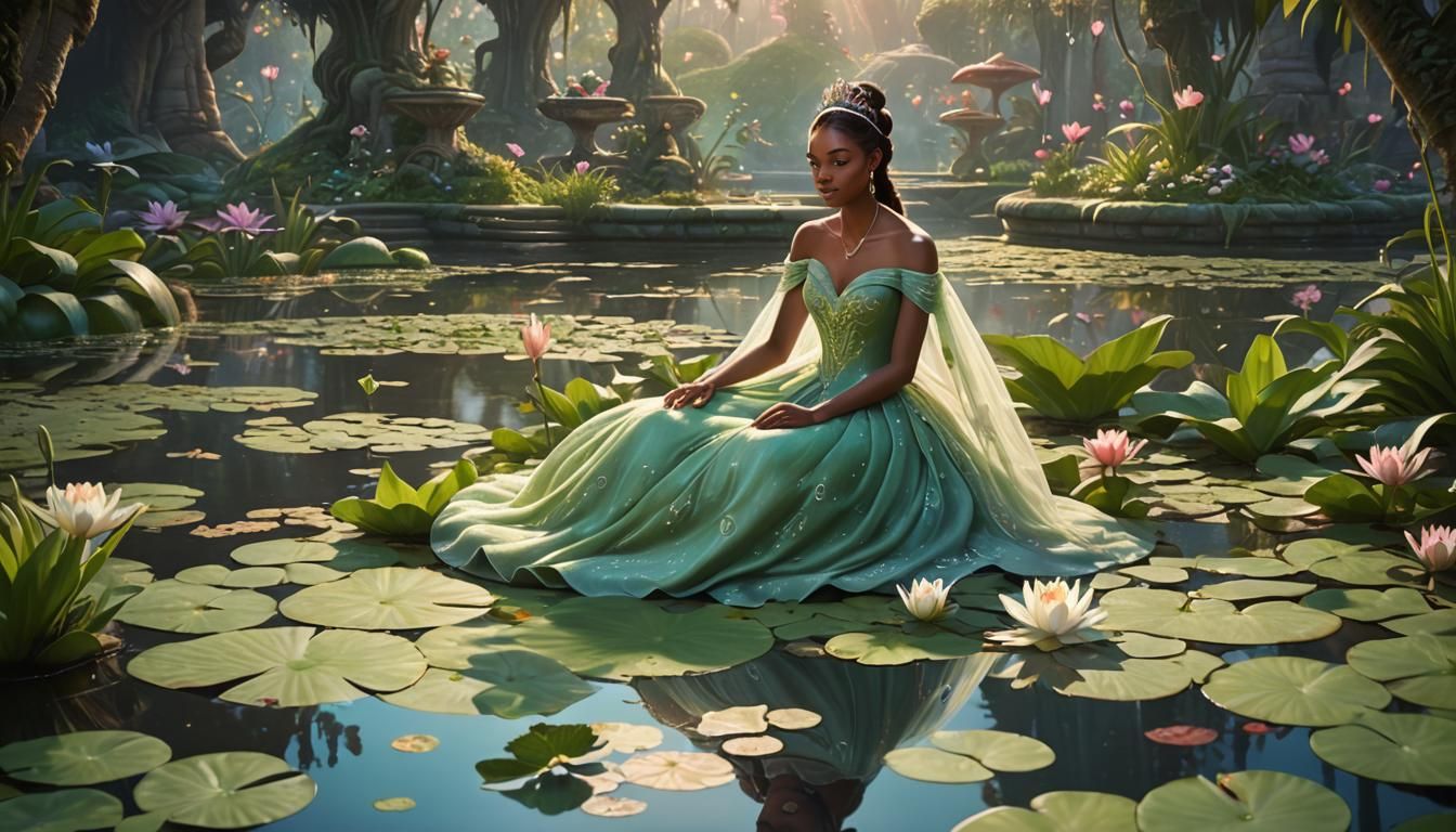 Princess and Frog Prince in Mystical Garden Art