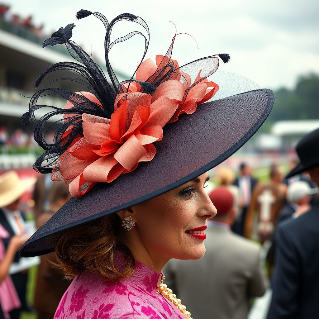 Woman's Elaborate Hat at the Horse Races