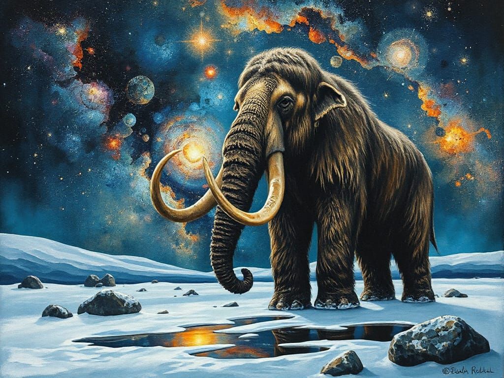 Woolly Mammoth Portrait in Snowy Arctic Landscape