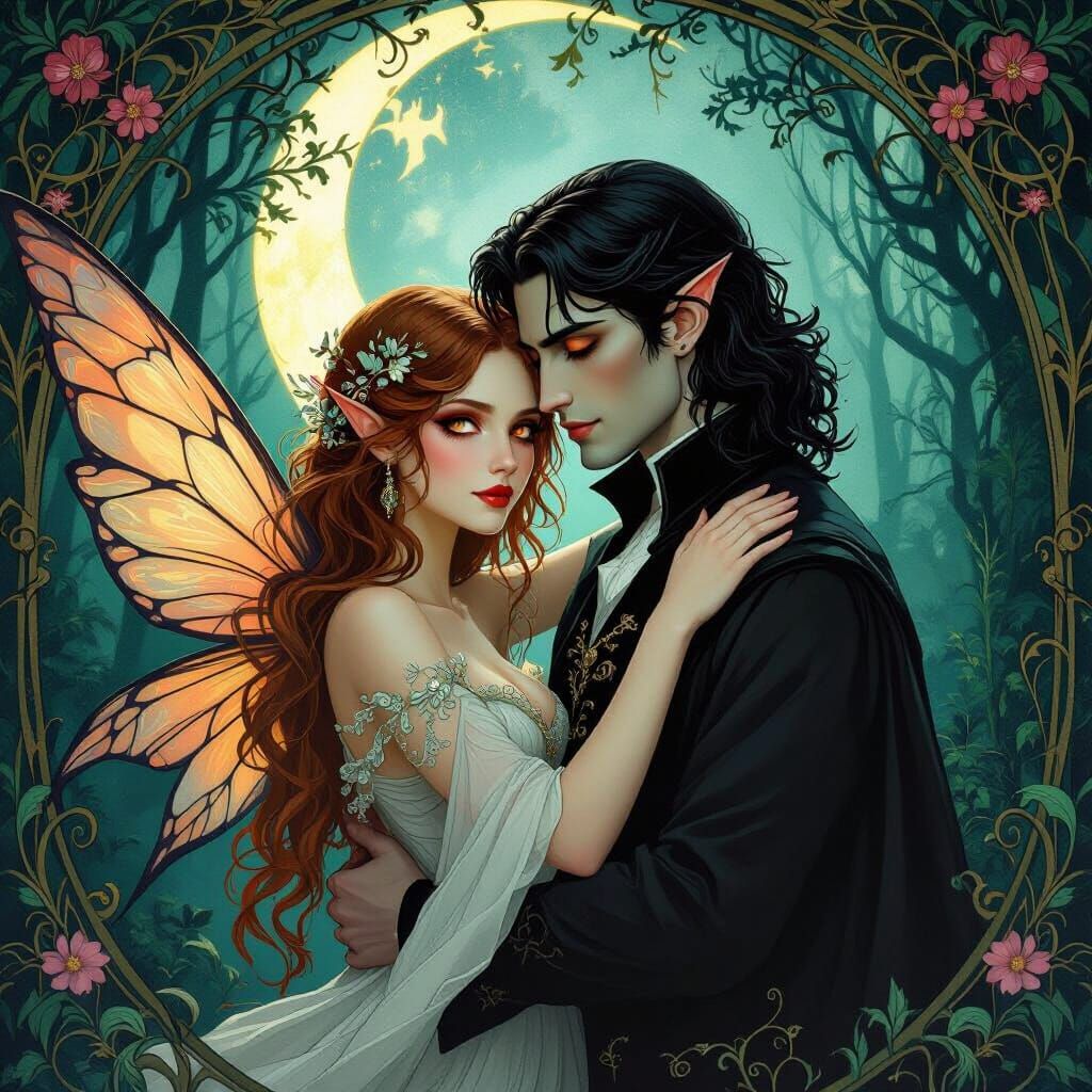 Love Between Forest Fairy and Vampire in Mystical Forest
