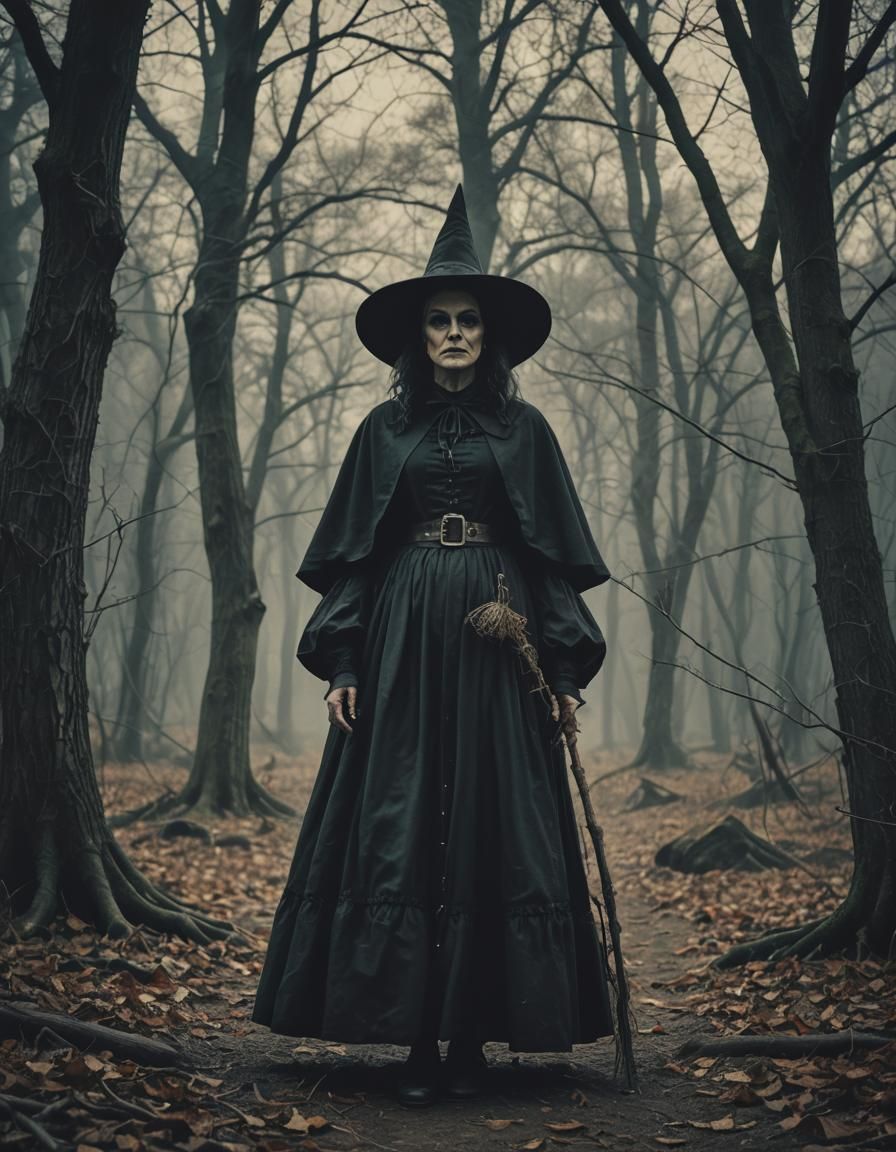 Creepy Gothic Puritan Witch in Cinematic Style