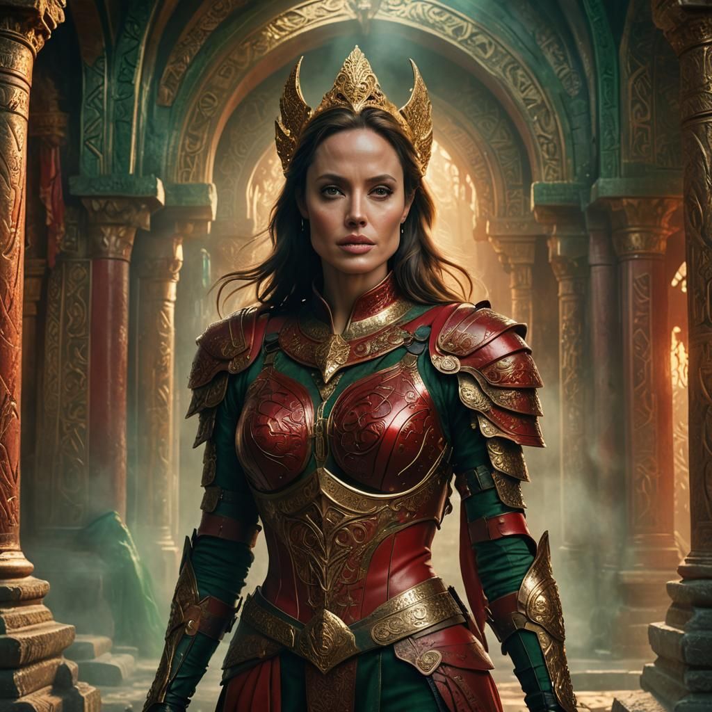 Thena in Ancient Temple, Fantasy Concept Art