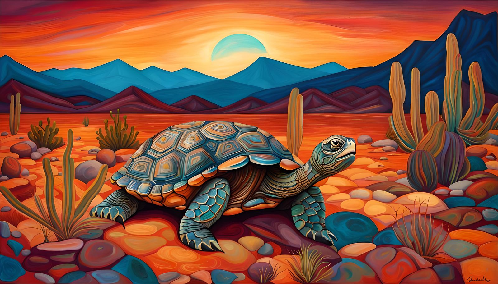Mojave Desert World Turtle in Abstract Art