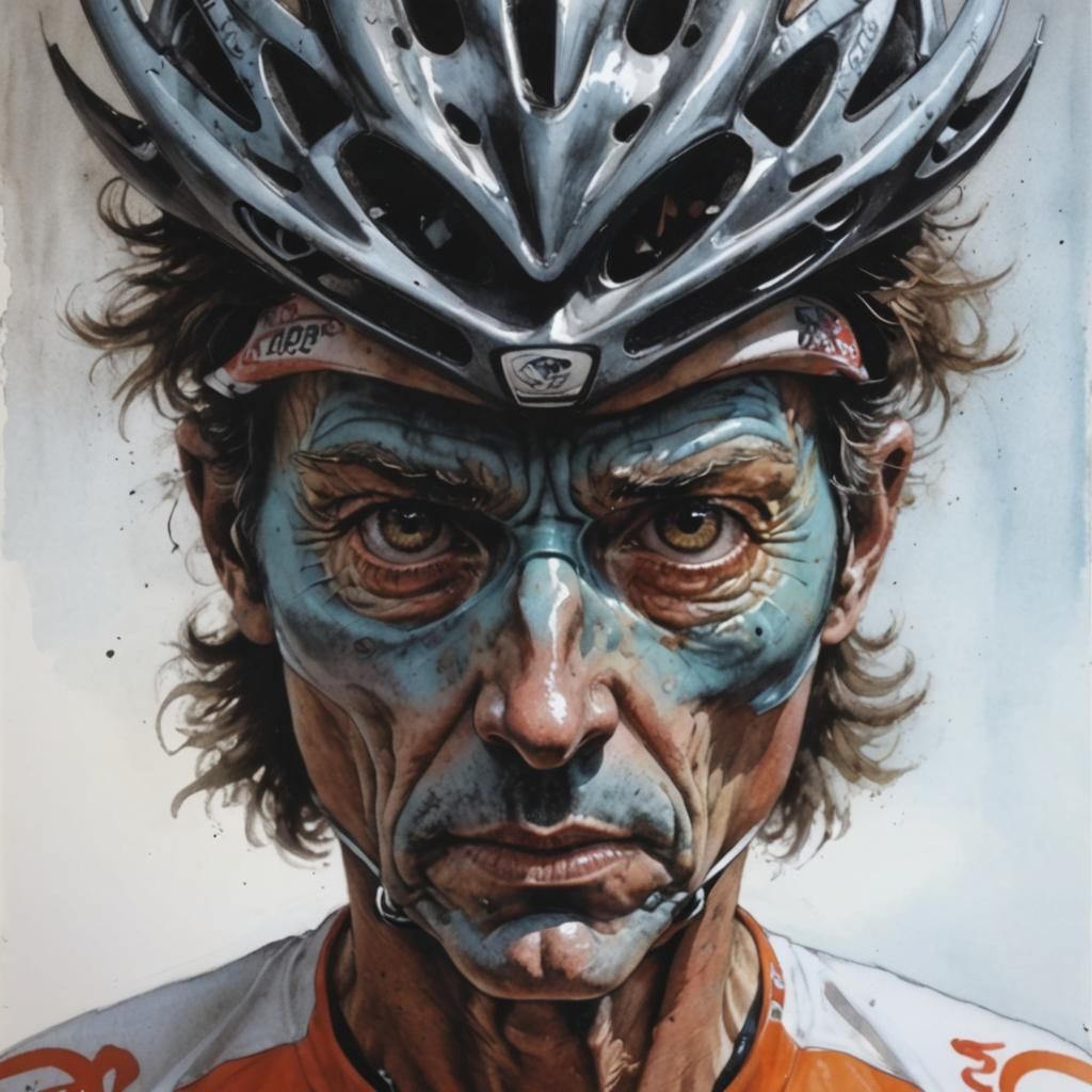 Intense Bicycle Racer in Ralph Steadman Style
