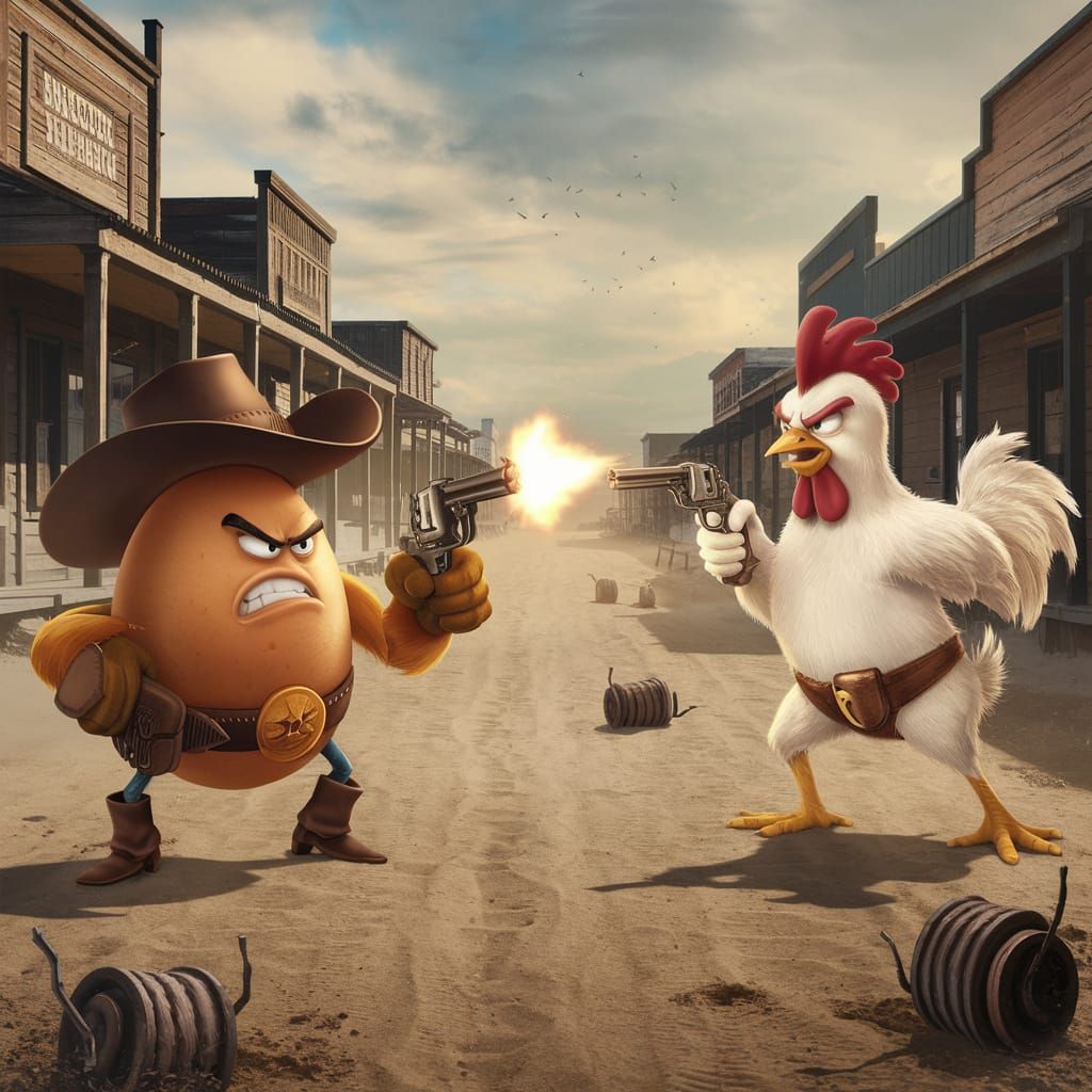 Wild West Showdown: Egg vs. Chicken Gunfight