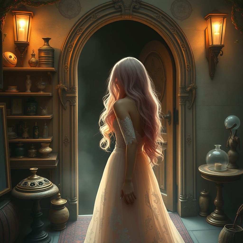 Ethereal Fantasy Figure Defies Fate in Mystical Realm