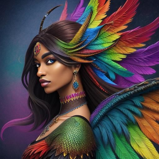 Woman with Dragon Scale Wings in Abstract Art