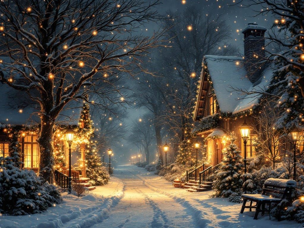 Whimsical Christmas Eve Nightscape in Snowy Forest