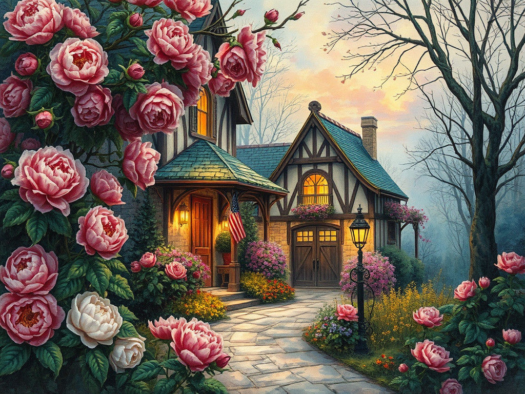 Peonies and Leprechaun in Traditional Vintage Style