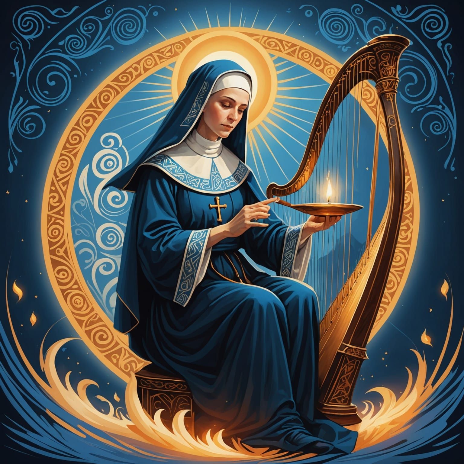 Nun, Beregin, Harp and Sephira in Sunlight