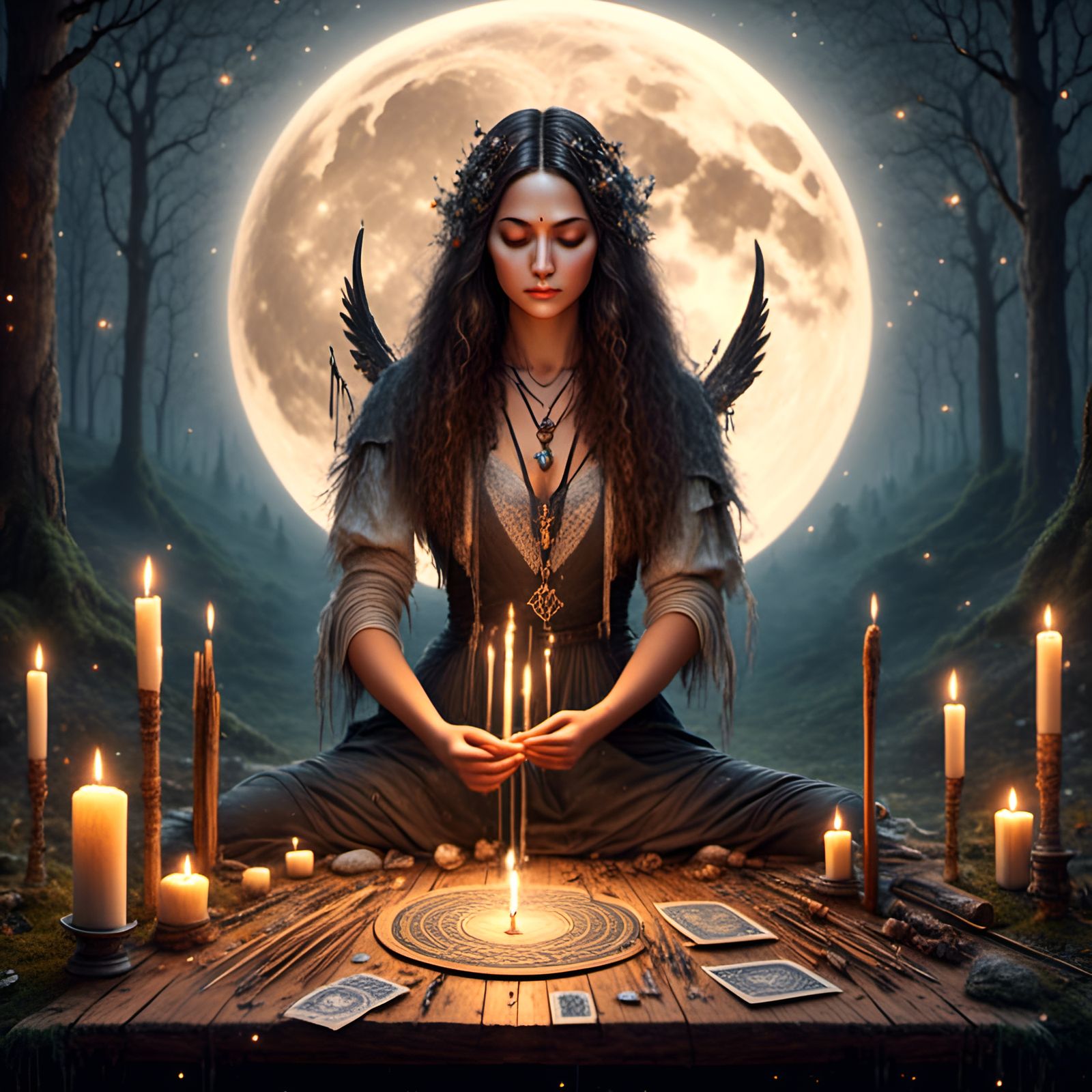 Woman Worshipping Moon in Splatter Graffiti Style