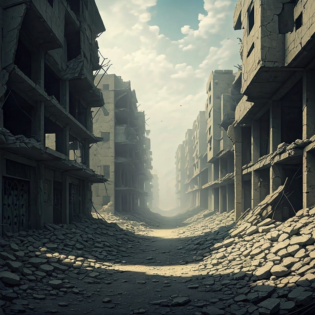 Haunting Gaza Ruins in Ethereal Mist