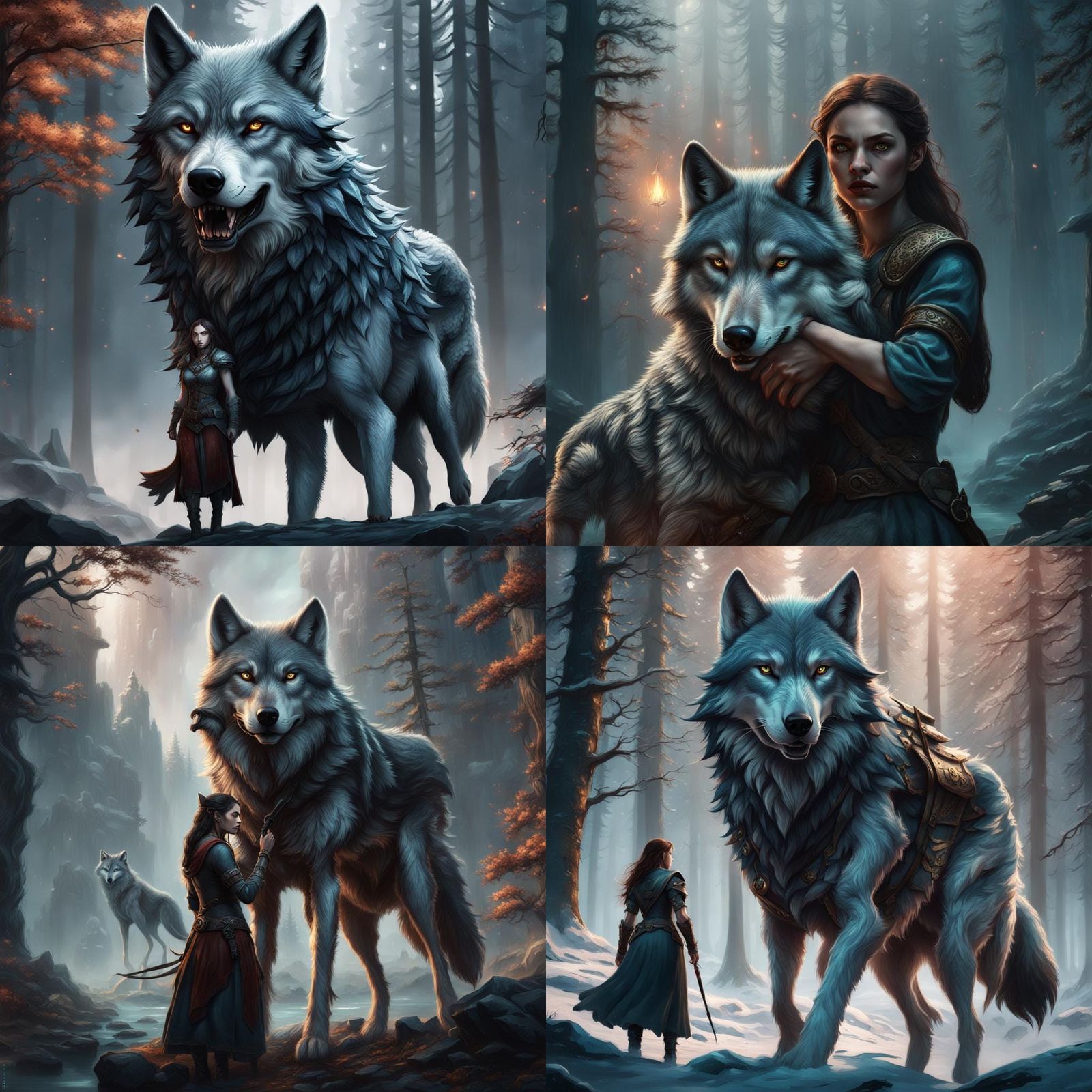 Wolf Protecting Girl: Fantasy Concept Art