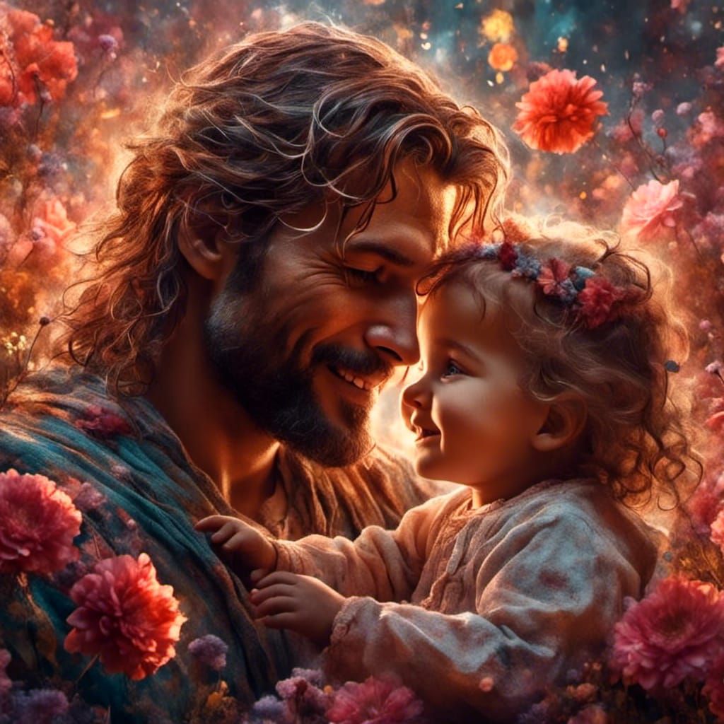 Jesus Christ and Innocent Child in Hyperrealistic Portraitur...