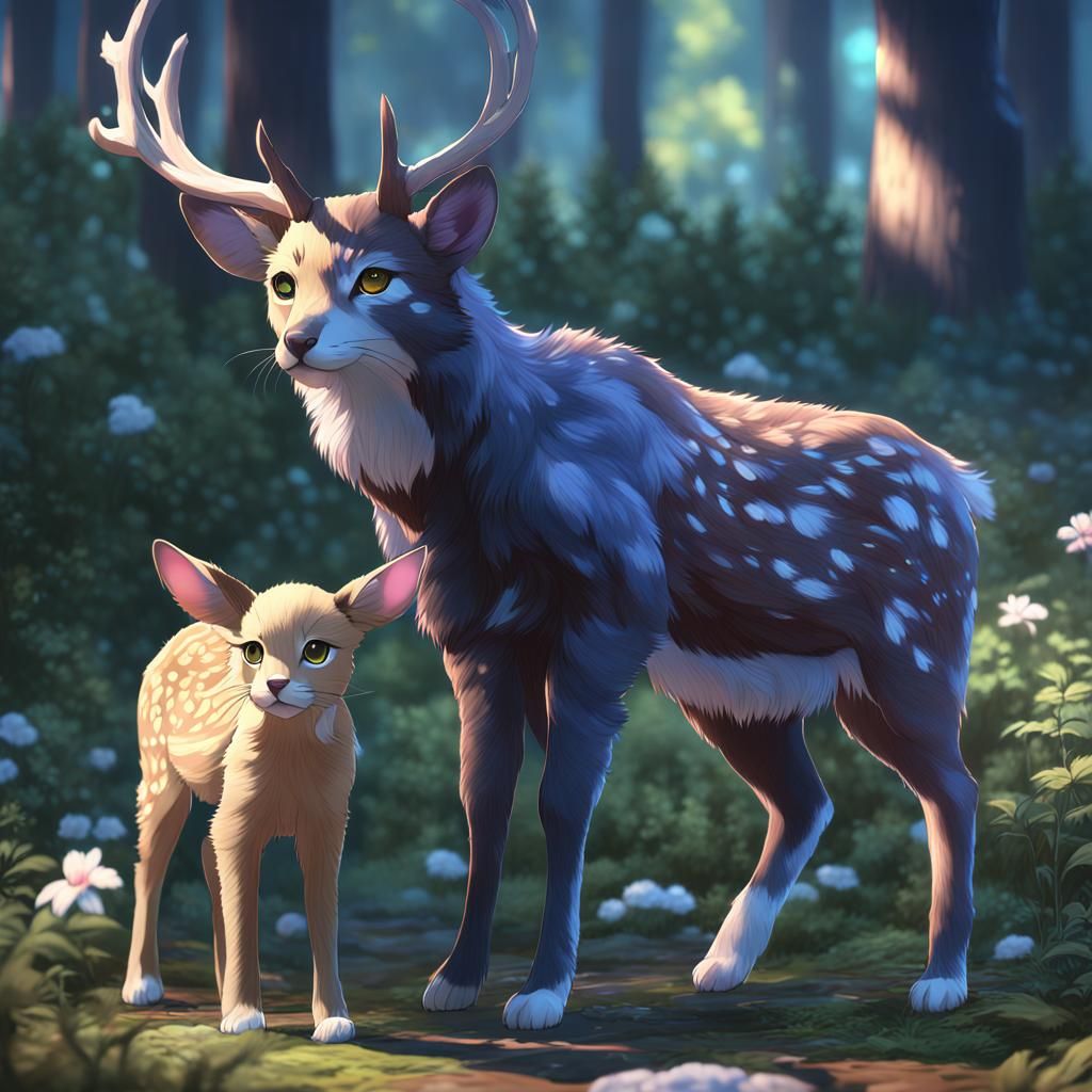 Hybrid Cat Dog Deer in 3D Anime Art