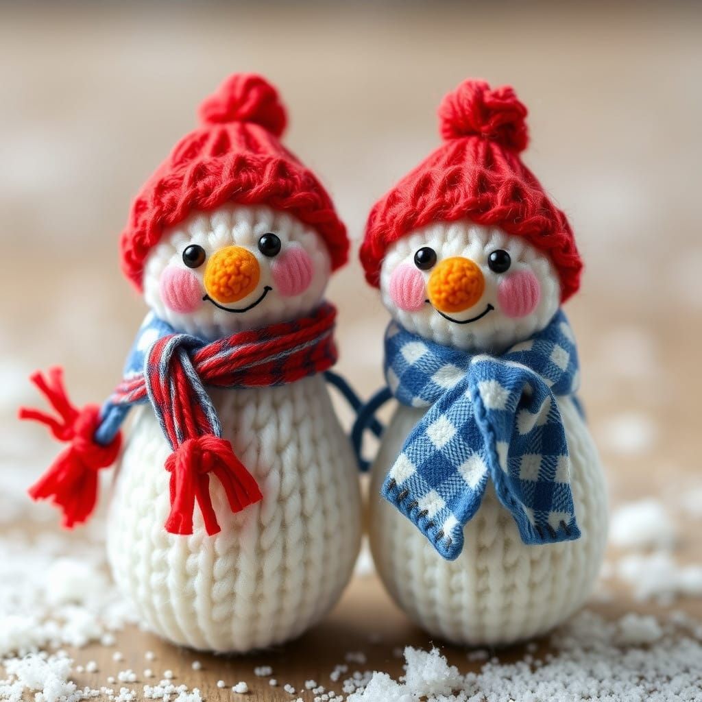 Whimsical Miniature Snowmen in Amigurumi Style