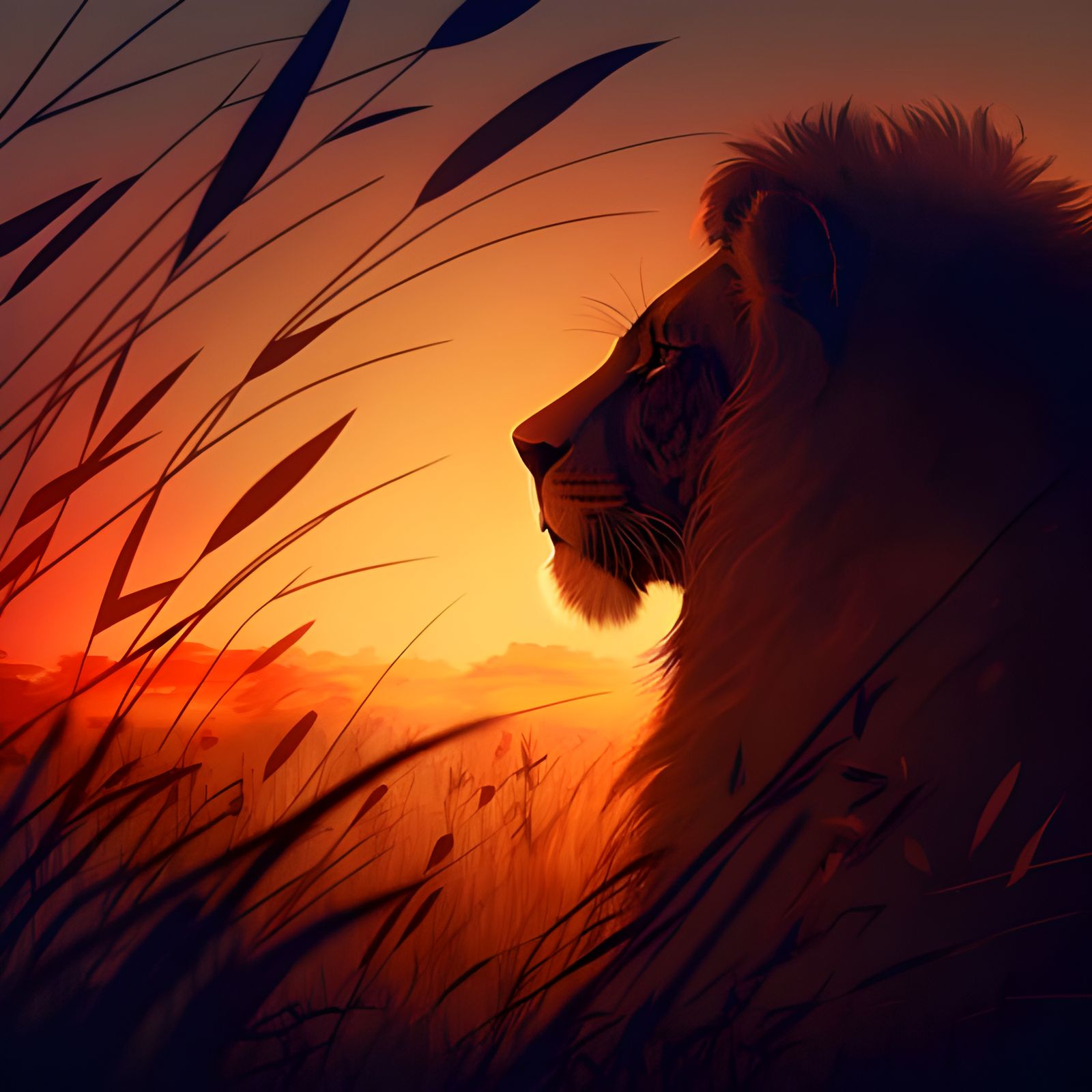 Lion Silhouette in Fiery African Sunset
