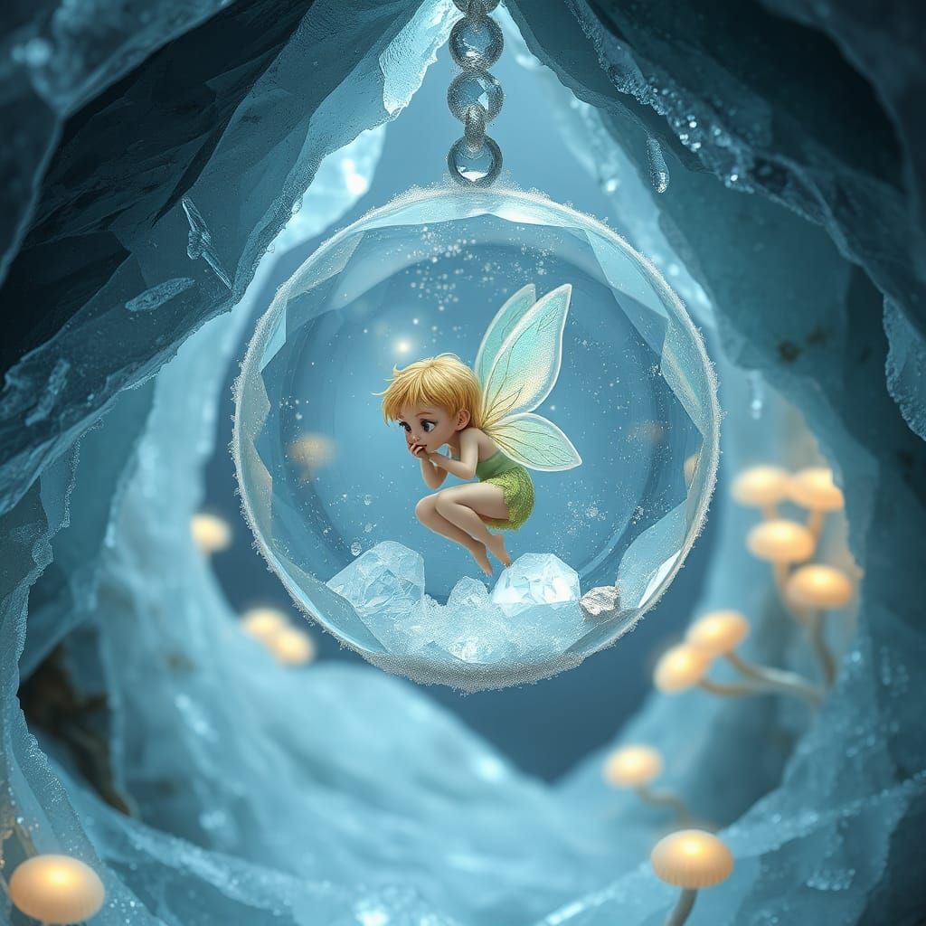 Icy Crystal Ball with Pixie in Ice Cave