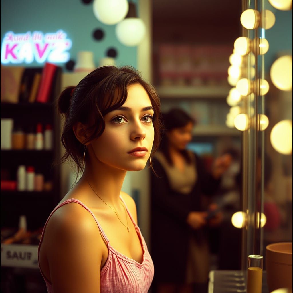 Ethereal Girl in Cinematic Makeup Shop Still