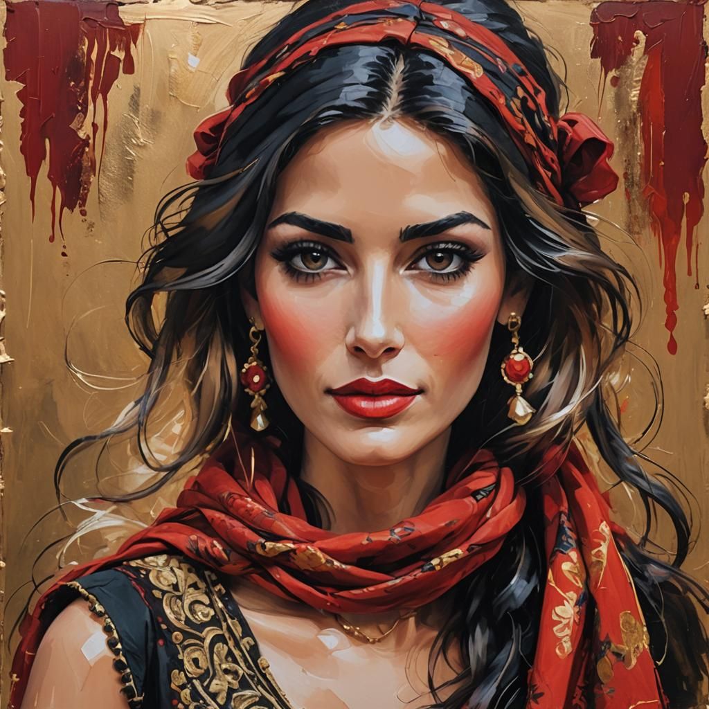 Gypsy Woman Portrait in Impressionistic Style