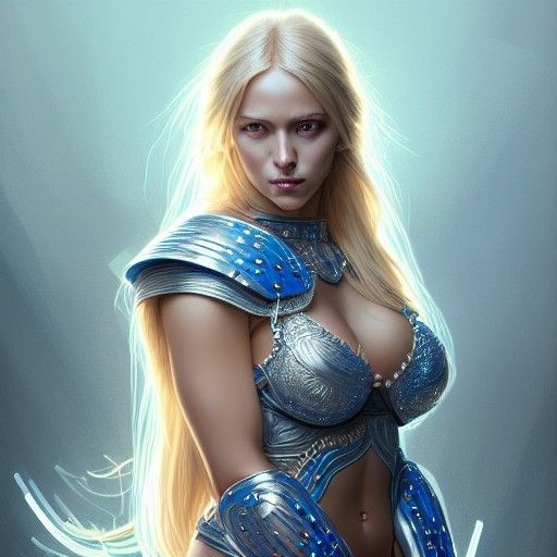 Beautiful Blonde Woman in Silver Chainmail, Hyperrealistic D...
