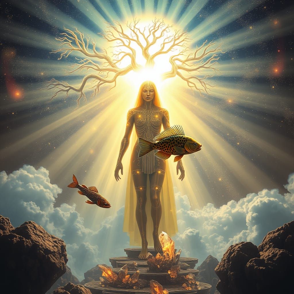 Cosmic Being at Time's Threshold in Surrealist Style