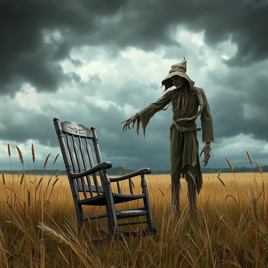 Sinister Scarecrow Watching Victorian Rocking Chair