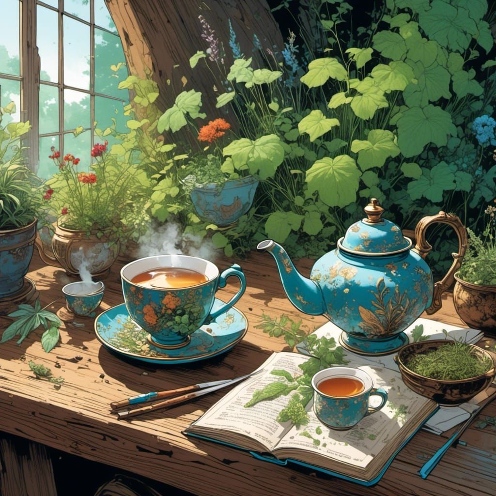 Botanical Tea Still Life in Graffiti Style