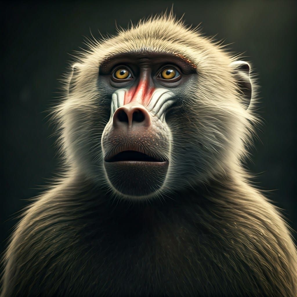 Baboon Frozen in Moment of Astonishment