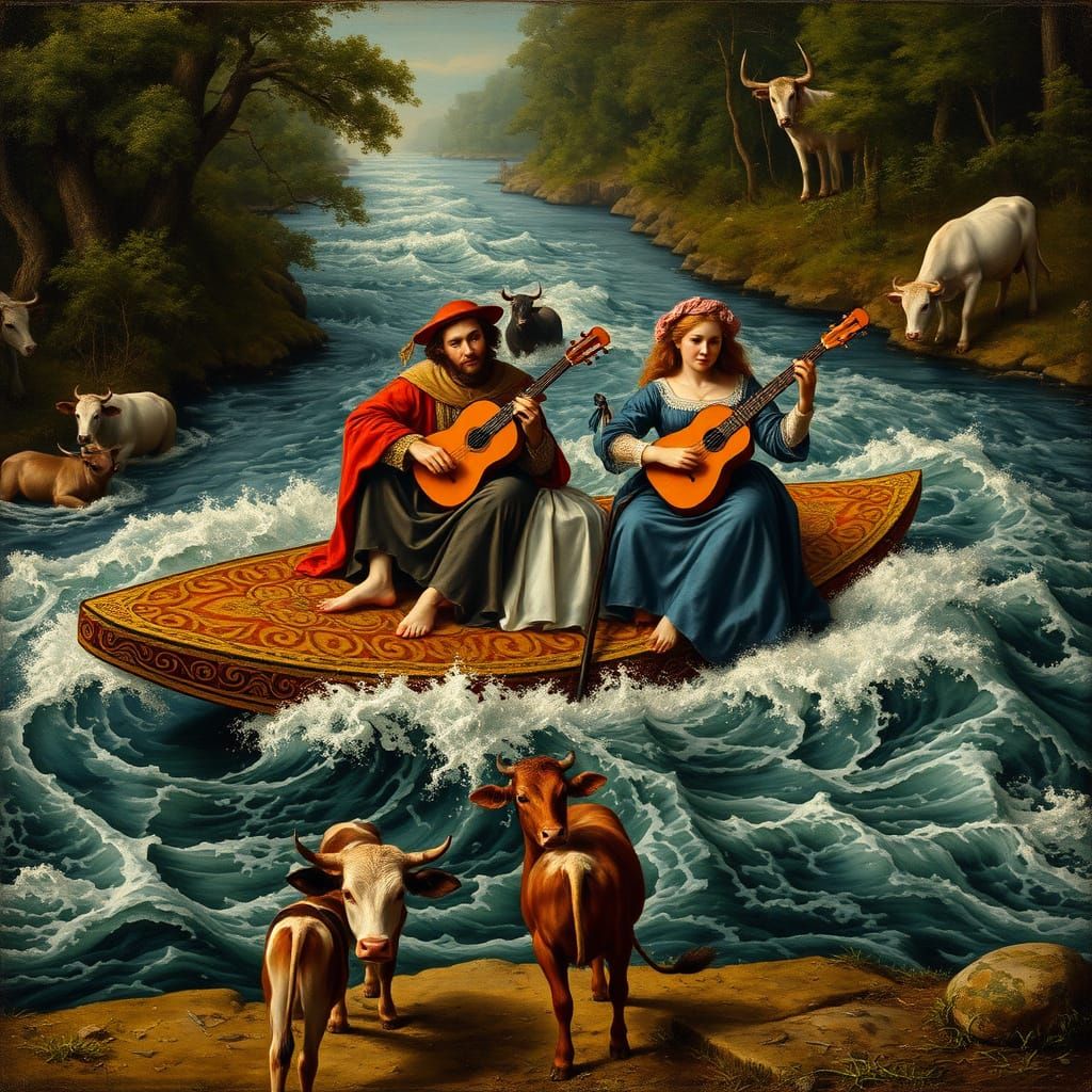 Renaissance Family Surfing a River, Dürer Style