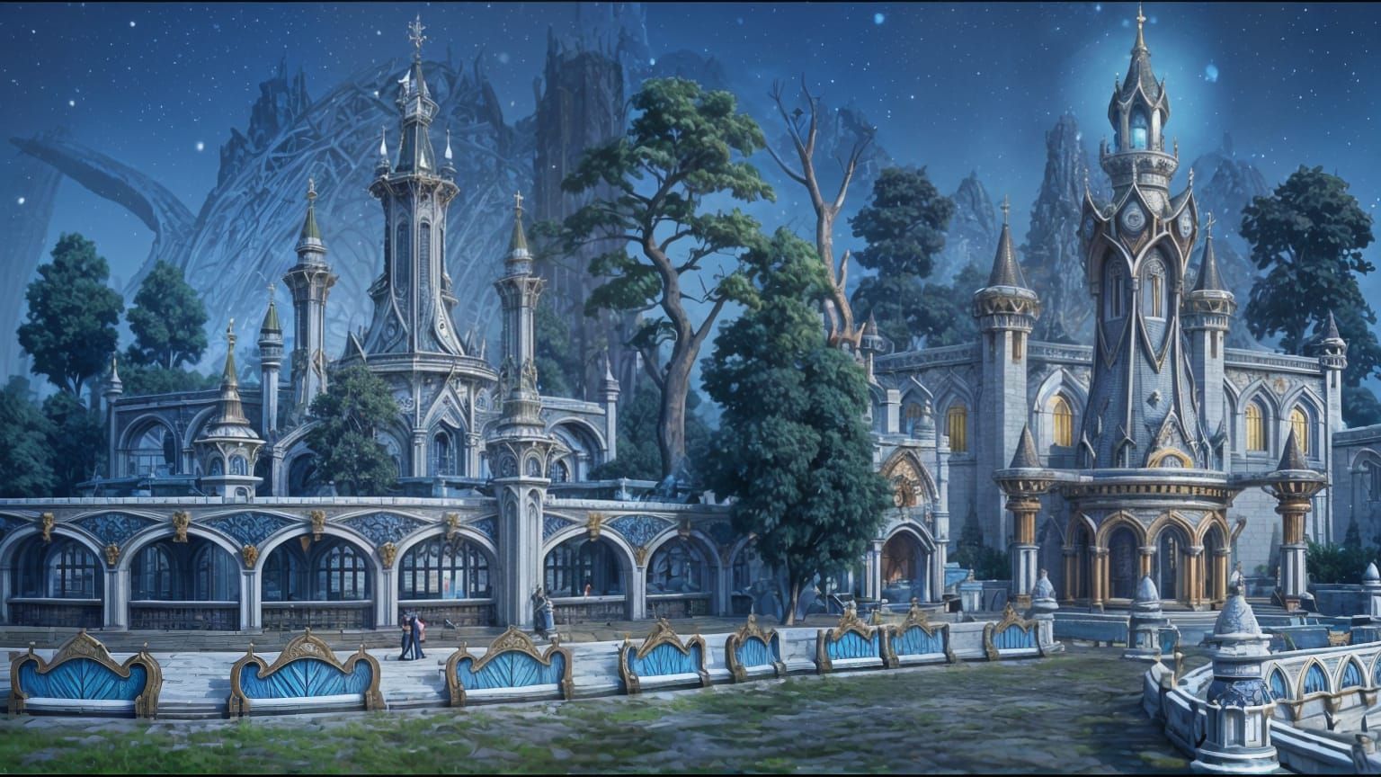 Ethereal Elven City in Anime Style