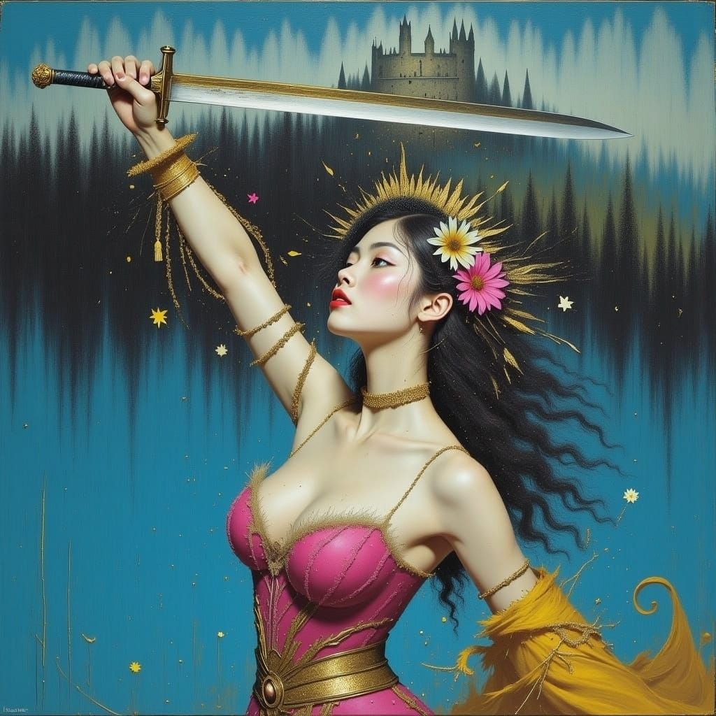 Lady of the Lake Portrait in Alcohol Ink Style