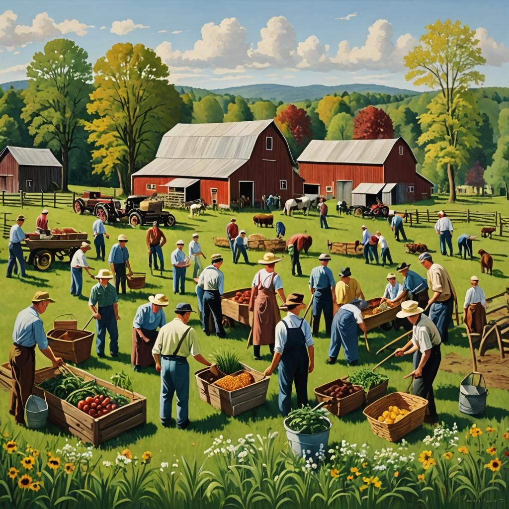 Barn Raising: A Grandma Moses Style Painting