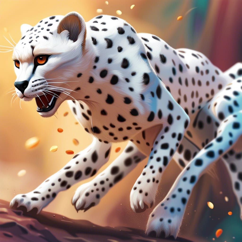 Hyperrealistic White Cheetah Ninja Sprinting