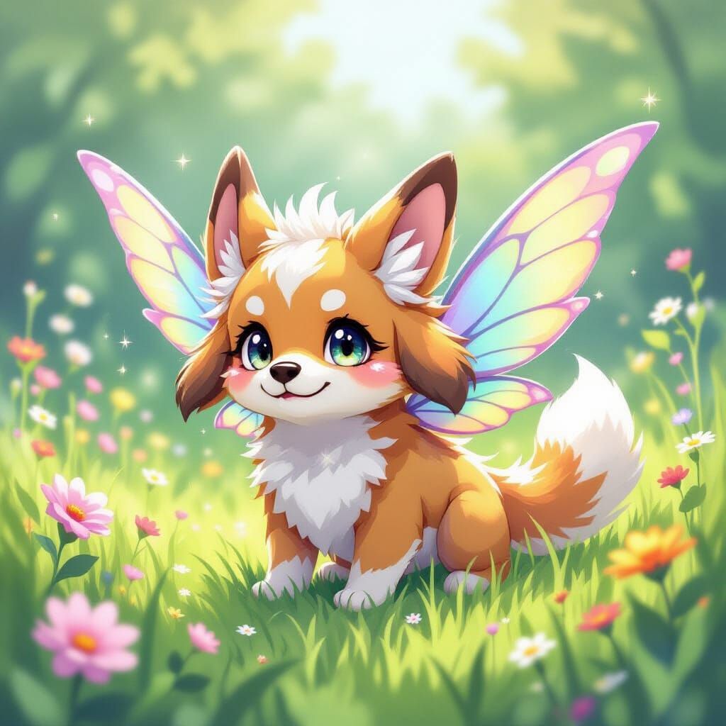 Chibi Fairy Dragonhound in Lush Meadow