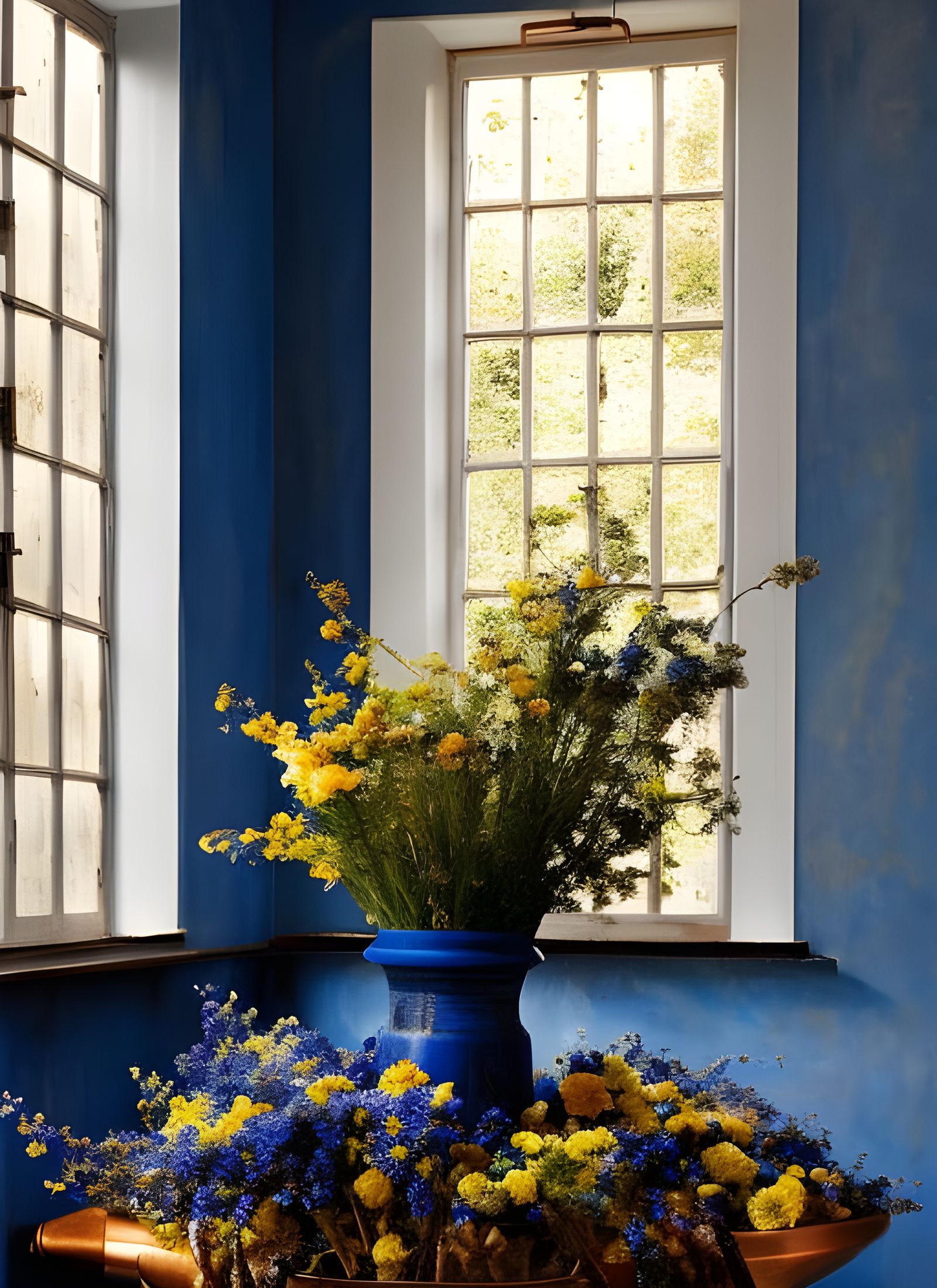 Hyperrealist Flowers on Butcher Table, Pollock and Vermeer S...