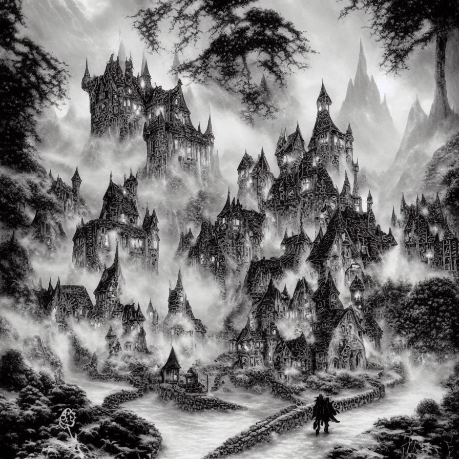 Ethereal Black and White 80s Fantasy Art
