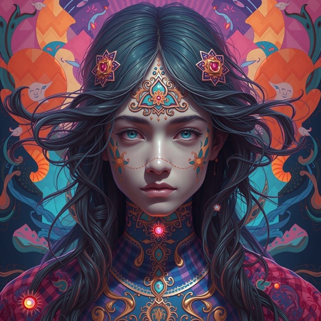 Mystical Being Amidst Melting Gingham Cosmos