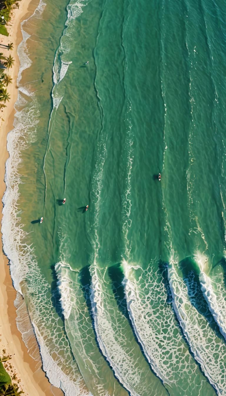 Jade Waves: Aerial View of Surfers in Paradise