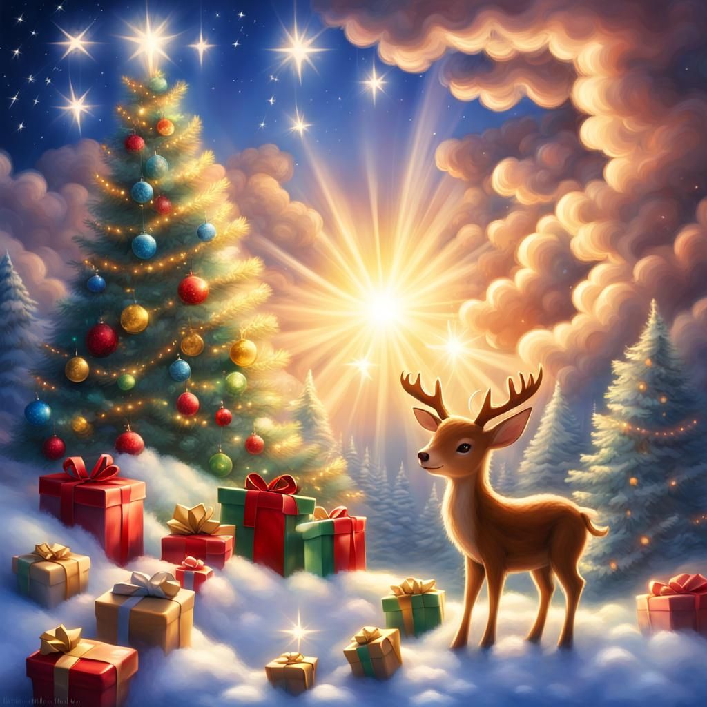 Radiant Christmas Scene with Stars and Heavenly Lighting