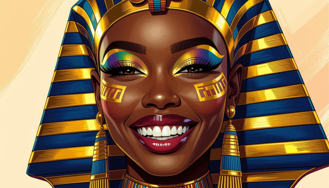 Radiant African Queen with Golden Makeup in Hyperrealistic S...