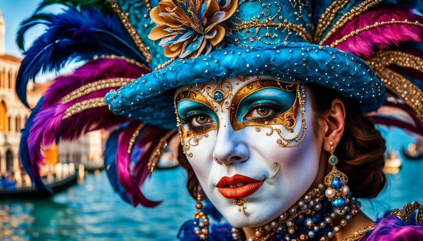 Venetian Carnival: Colorful Portrait with Bokeh