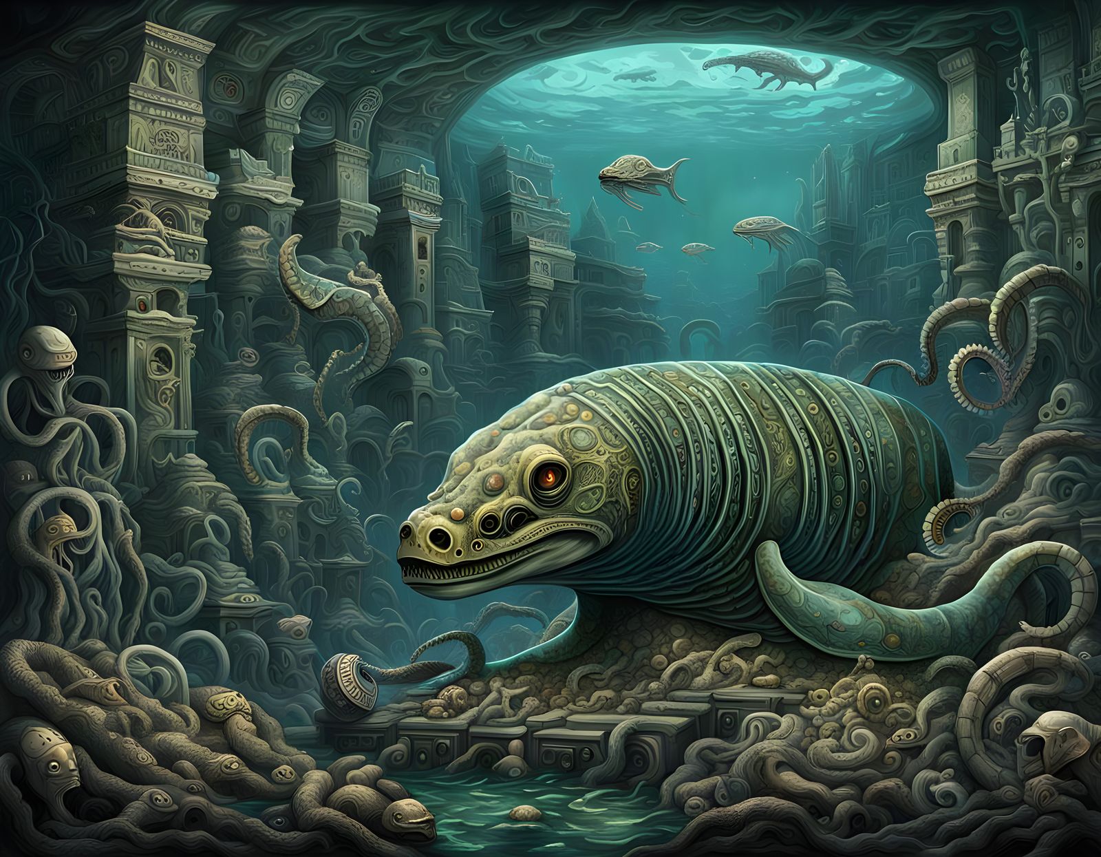 Cyborg Moray Eel in H.R. Giger Style