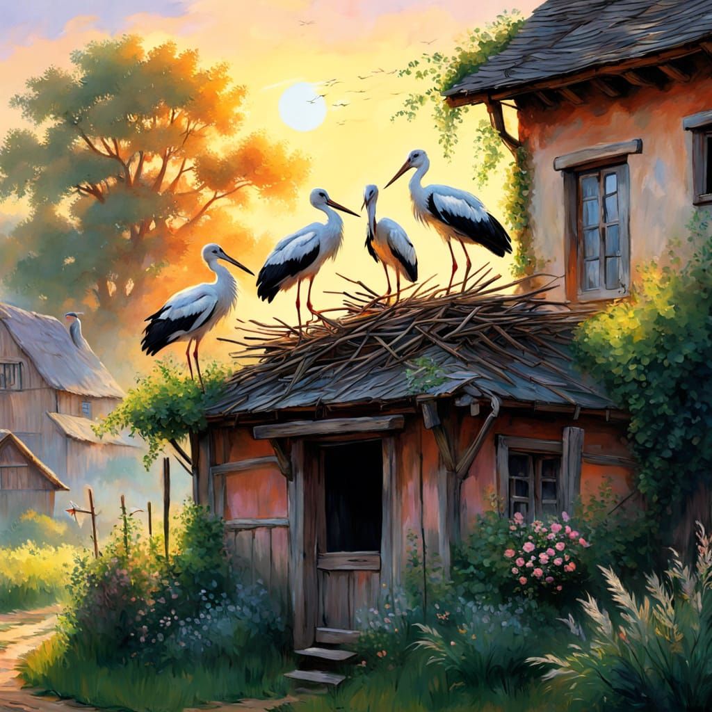 Rustic Village Idyll in Impressionist Style