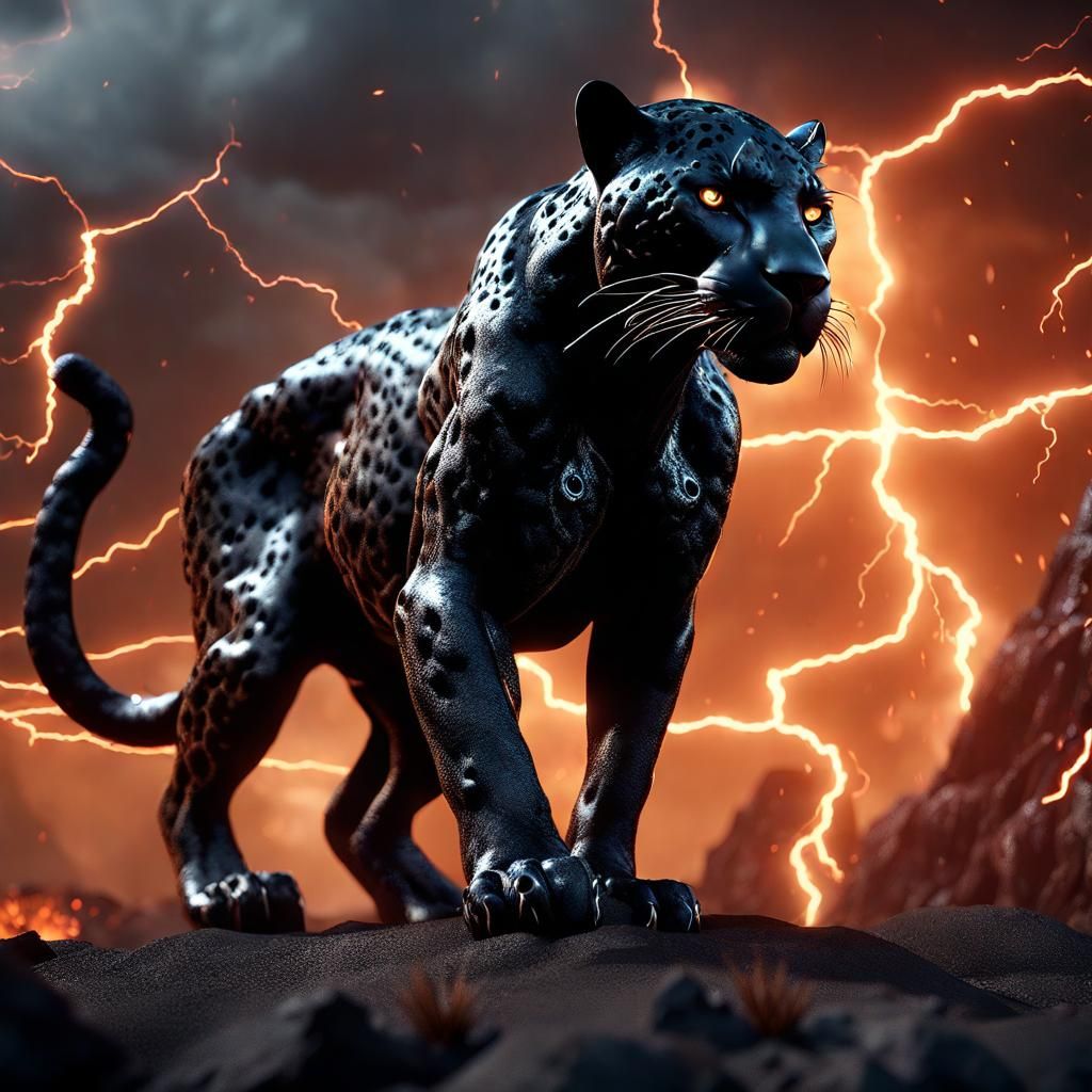 Black Jaguar in Volcanic Lightning: 3D Game Art