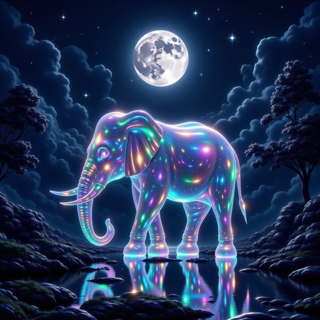 Holographic Elephant Illuminated by Moonlight