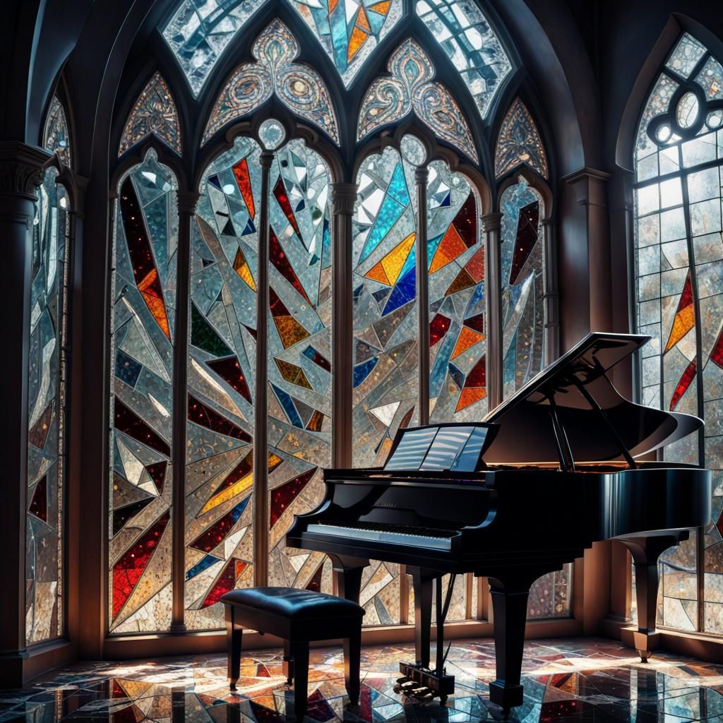 Piano Stained Glass in Dot Painting Style