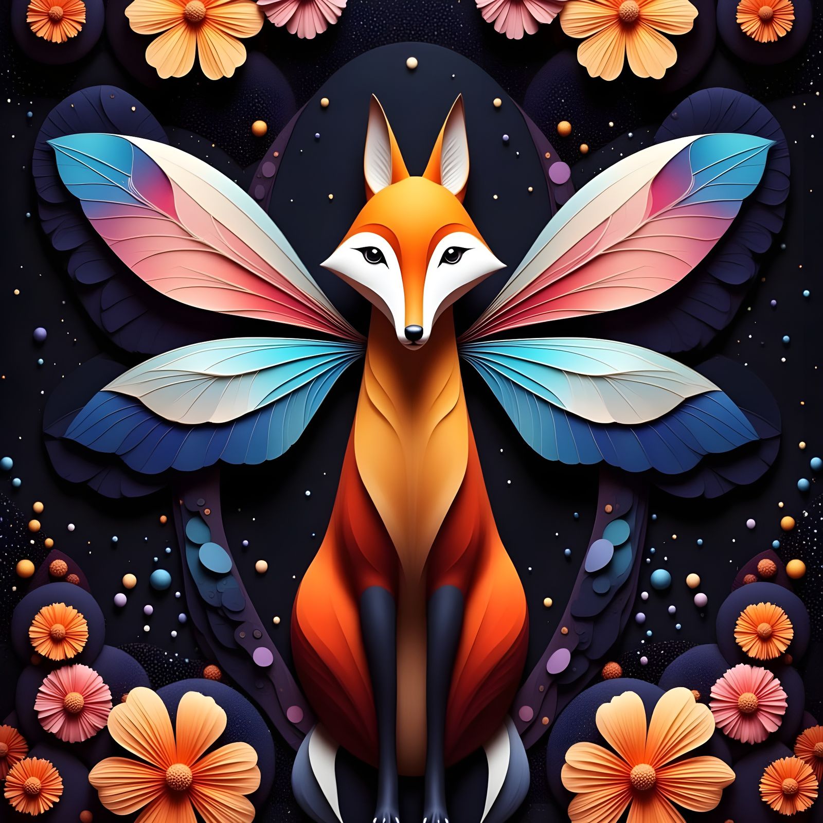 Cute Fox with Wings in Geometric Galaxy Style