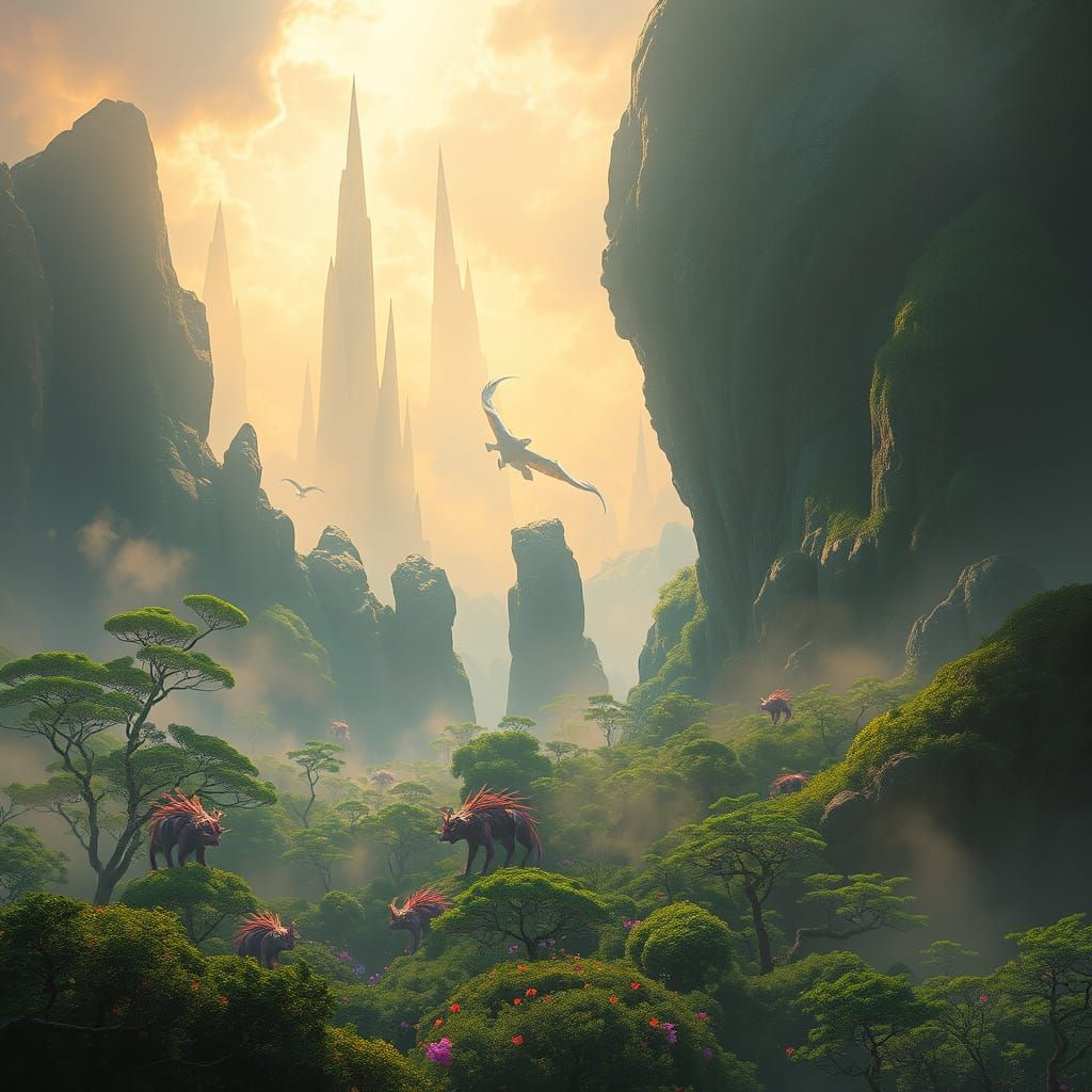 Ethereal Fantasy Realm in Golden Light